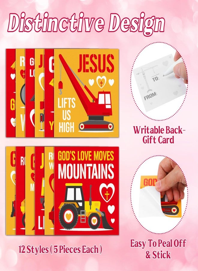 Dunzoom 60 Pcs Valentine‘s Day Gift Stickers Religious Construction Sticker Labels Set Happy Valentine‘s Day Gift Exchange Card Stickers Decorations for Valentines Party Classroom - Image 3